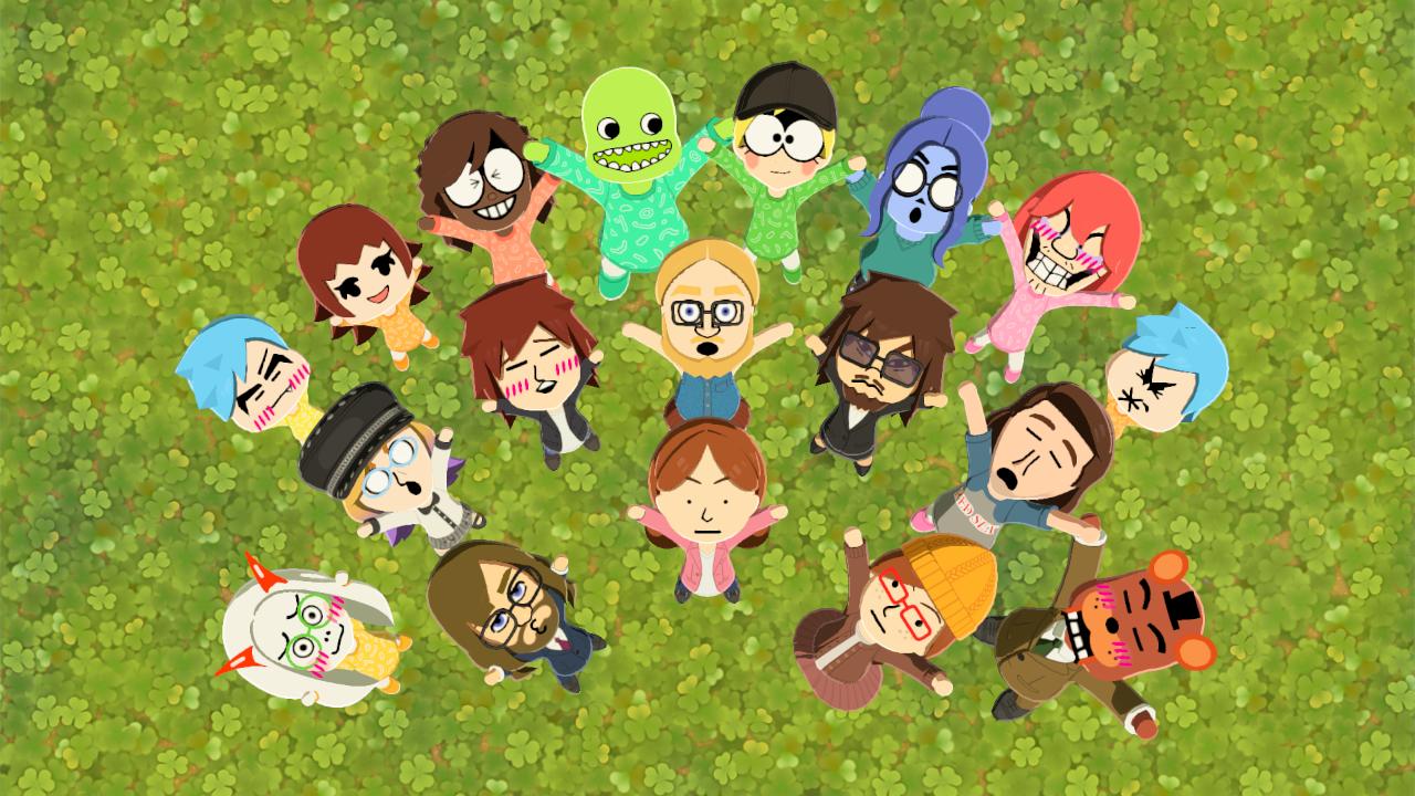 Miis from Tomodachi Life: Living the Dream taking a silly group photo